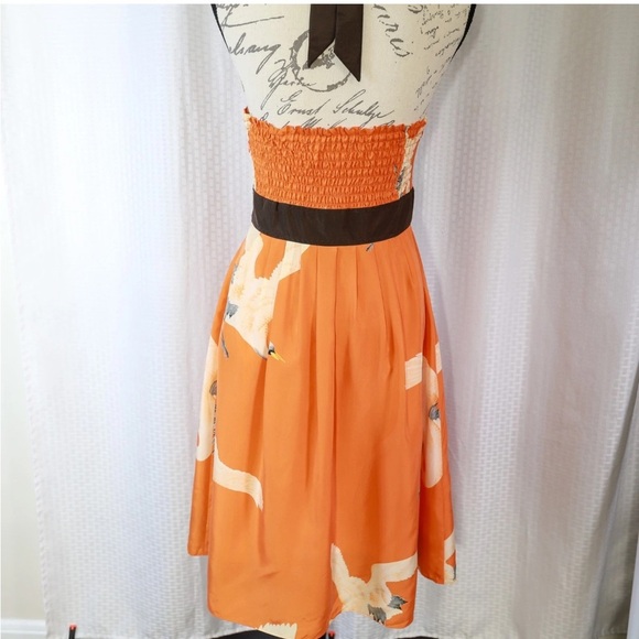 Anthropologie Moulinette Soeurs Crane Silk Halter Dress Tangerine Orange size 4 - Picture 3 of 16